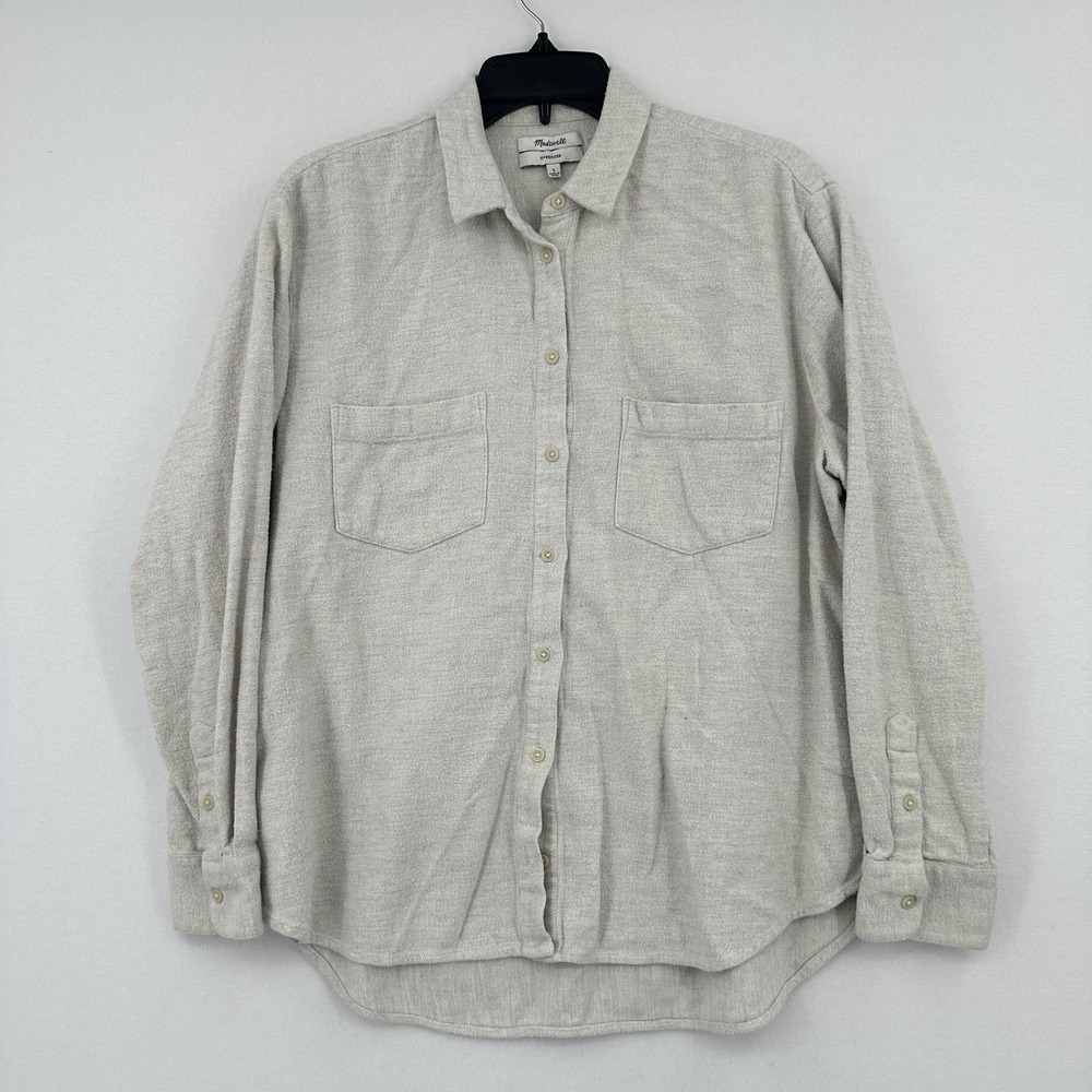 Madewell Oversized Flannel Shirt Womens Sz L Oatmeal Sunday Pockets Autumn Fall